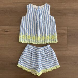 Baby Gap blue striped cotton eyelet top and shorts set Girl’s Size 4-5T